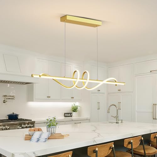Modern Pendant Lights Fixture, 39in Aluminum LED Ceiling Chandelier with Remote Control Dimmable 3000k-6000K Color Temperature, Island Lighting Lamp for Kitchen, Dining Room - color: A-Gold, size: 39 inch