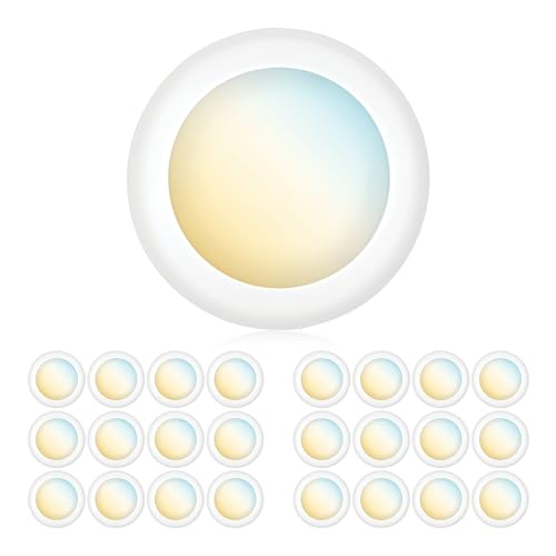 PARMIDA (24 Pack) 5/6 Inch Dimmable 3CCT LED Disk Lights, 15W Surface Mount Recessed Ceiling Disc Lighting, 3 Color Selectable 3000K/4000K/5000K, 1050lm, J-Box Or Recessed Can Installation, UL-Listed - color: 3CCT - 3000K/4000K/5000K, size: 24 Pack