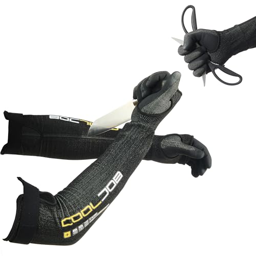COOLJOB A5 Cut Resistant Touchscreen Work Gloves and Adjustable Arm Sleeves, No Glass Fiber&Steel, Construction, Gardening - size: X-Large