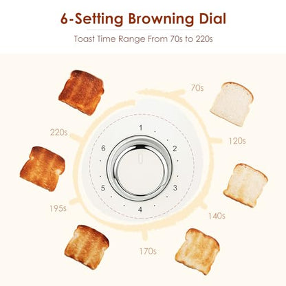 Roter Mond 2 Slice Toaster Retro Stainless Steel with Bagel, Cancel, and Defrost Functions, 6 Bread Shade Settings, Extra Wide Slots and Removable Crumb Tray, Cream - color: Cream