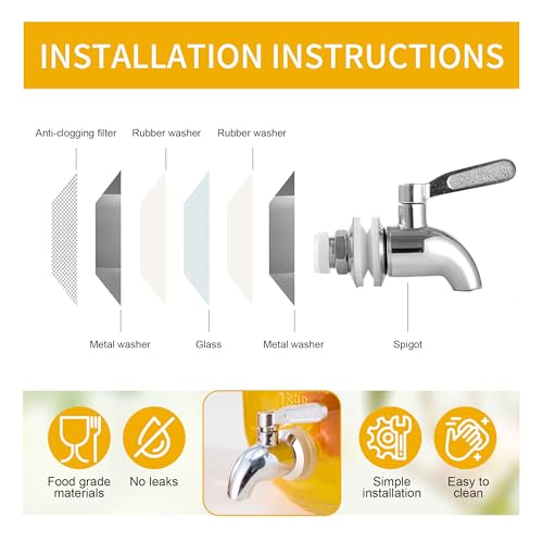 1 Gallon Glass Beverage Dispenser, Drink Dispenser With Fruit Infuser, Stainless Steel Spigot - Drink Dispensers for Parties, BBQ,Picnic,Weddings - size: 1 Gallon Single
