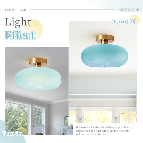 Lighting Mid Century Glass Flush Mount Ceiling Light Nordic Round Semi Flush Mount Ceiling Light Fixtures wtih Blue Dome Glass Shade Bathroom Overhead Lights Hallway Lights Fixture - color: Flush-Blue 2
