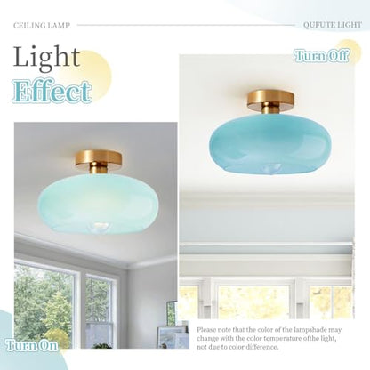 Lighting Mid Century Glass Flush Mount Ceiling Light Nordic Round Semi Flush Mount Ceiling Light Fixtures wtih Blue Dome Glass Shade Bathroom Overhead Lights Hallway Lights Fixture - color: Flush-Blue 2