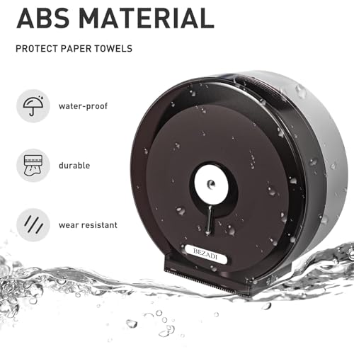 Jumbo Roll Toilet Paper Dispenser Wall Mount Waterproof No-Drill for Restrooms with Lock ABS Black 51018 - color: Black-1