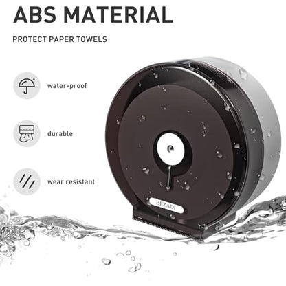 Jumbo Roll Toilet Paper Dispenser Wall Mount Waterproof No-Drill for Restrooms with Lock ABS Black 51018 - color: Black-1