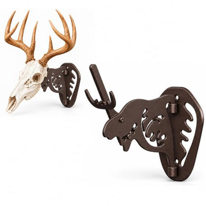 MSSOHKAN European Mount Skull Hanger – Adjustable Deer Skull Mount Wall Bracket, Antler Style Trophy Display for Antelope, Hog, Bear – Heavy-Duty Steel Brown - color: Brown