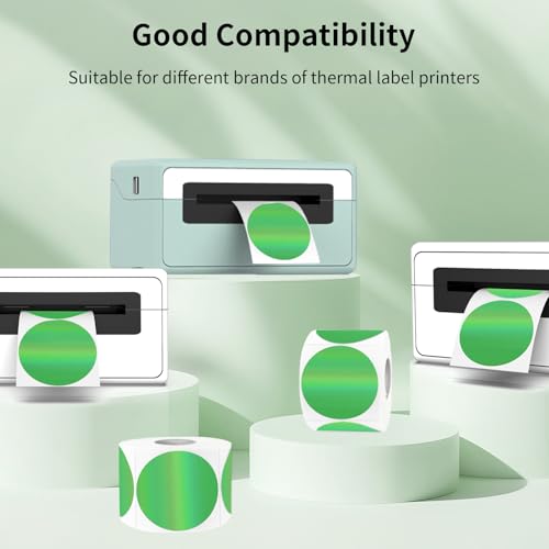 2 Inch Round Holographic Thermal Labels, Waterproof Direct Thermal Stickers, Self-Adhesive Circle Label for Small Business DIY Logo QR Code, Green (200 Pcs/Roll) - color: Holographic Green, size: 2 Inch