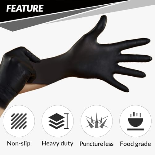 PROMEDIX P Heavy Duty Nitrile Gloves,6mil-100 Count,Black Disposable Cooking Gloves,Latex Free,Powder Free - size: X-Large