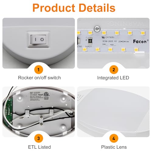 Facon 12V RV Interior Lights with Fast USB Charger (5V/2.4A) – Oval Pancake LED Ceiling Light Fixture with Switch, 12Volt Lighting for RV, Camper, Boat, Tiny Homes - size: Switch with USB Charger Socket, 1 Pack