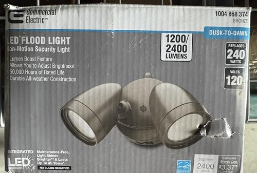 Commercial Electric Dusk to Dawn Sensor Bronze Exterior Outdoor Twin Head LED Flood Light Security 1200 to 2400 Lumens 4000K Wet Rated 51405191