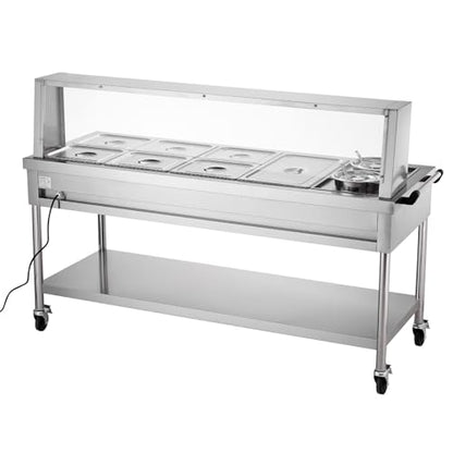 VEVOR Commercial Electric Food Warmer, 7 Pans + 2 Pots Steam Table, 1800W Professional Buffet Catering Food Warmer with Shield Undershelf Wheels, Stainless Steel Server for Party Restaurant