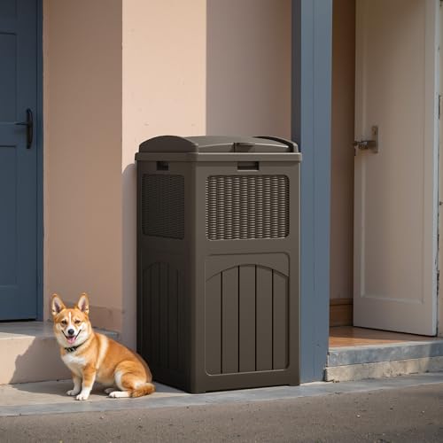 Flamaker 30 Gallon Trash Can, Resin Outdoor Garbage Can with Lid 2 Pack - color: Deep Brown, size: 2 Packs
