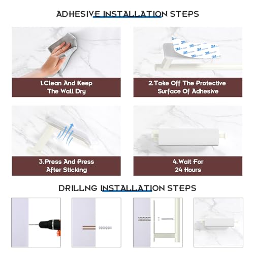 ASTOFLI Paper Towel Holder Under Cabinet No Drilling, Self Adhesive Paper Towel Holder Wall Mount for Kitchen Rack, Under Counter Napin Holder No Drill, RV, 304 Stainless Steel, White - color: White