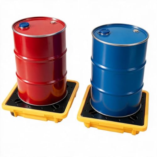 IDEALHOUSE 2 Pack 1-Drum Spill Containment Pallet with Drain, 27x27x8 in - size: 1-Drum x 2