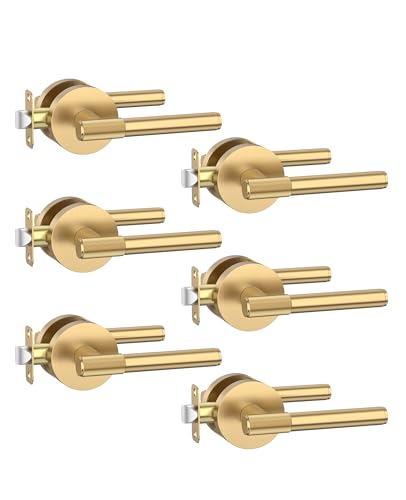 Asidrama 6 Pack Champagne Bronze Passage Interior Door Handles - color: Champagne Bronze, size: Passage, style: 6pack