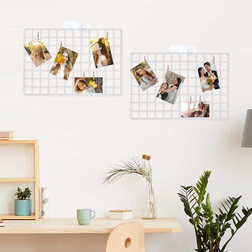 2 Sets Wall Grid Decorative Panel with Base for Photo Display