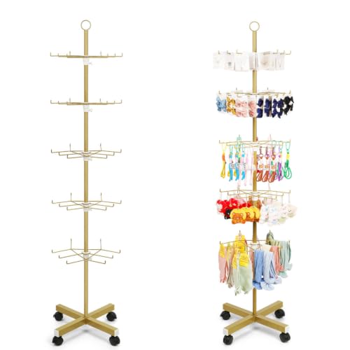 Flenpptly 5-Tier Spinning Display Stand, 360° Retail Display Racks, Gold - color: Gold