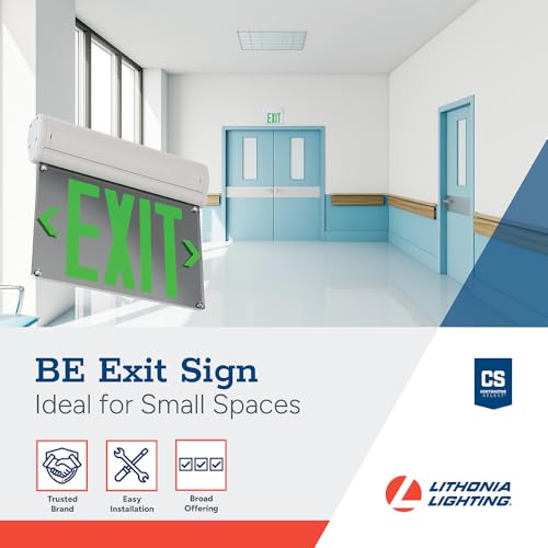Lithonia Lighting Basics Edge-lit LED Exit Sign with Green Letters, Surface Mount Emergency Exit Only Sign, Ni-Cad Battery Backup (BE W G SM M6) - size: 1-Pack | Green Letters, style: Surface Mount