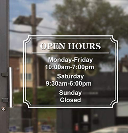 Business Hours Sign for Window - Free Squeegee - Easy Install Manual (Frame Box - Landscape) - color: Frame Box - Landscape