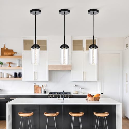 MELUCEE 3 Packs Modern LED Pendant Light Fixtures 5 Color Temperature - color: Black, size: 1-Light-3 Packs
