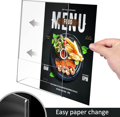 6 Pack Acrylic Sign Holder 8x10 for Picture Frames,Slanted Back Acrylic Sign Holders for Business & Store,Plastic Sign Holder,Menu Holder, Table Sign Holder for Office, Home, Store, Restaurant- Horizontal