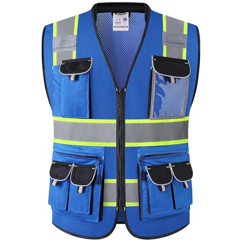 JKSafety Reflective Safety Vest for Men Cushioned Collar JK89M Blue S - color: Mesh-blue, size: Small