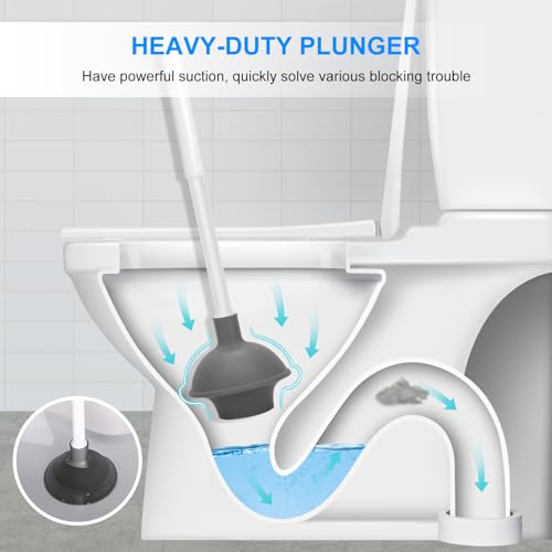 SetSail 2 Packs Toilet Brush and Plunger Set for Bathroom Cleaning, White - color: White, size: 2 packs