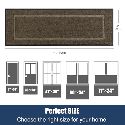 Extra Large Front Door Mat Outside Entrance Indoor Doormat, 71" x 24" Outdoor Mats for Patio Waterproof, Outdoor Door Mats for Outside Entry, Indoor Rugs for Entryway, Sturdy Natural Rubber, Begie - color: Begie, size: 2' x 5'11" (Runner)