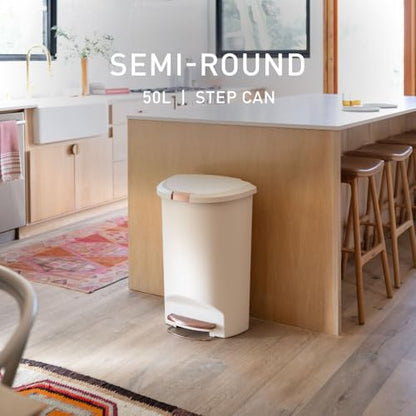 simplehuman Semi-Round Step Can, 50L / 13 Gallon Kitchen Trash Can, Studio Edition, Pet-Proof Slide Lock, 150,000-Step Pedal, Lid Shox® Silent Close, Cream Plastic - color: Cream