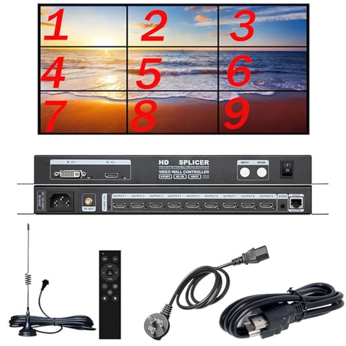4K 3x3 HDMI New Video Wall Controller HDMI 1.4, HDCP1.4 Compliant | 1 HDMI/DVI Input 9 HDMI OutputTV Video Processor Splicer 1x2 1x3 1x4 2x1 2x2 2x4 3x1 3x2 4x1 4x2 Upgrade with RS232 Control