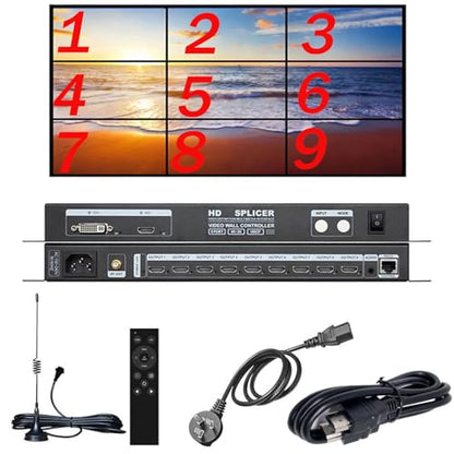 4K 3x3 HDMI New Video Wall Controller HDMI 1.4, HDCP1.4 Compliant | 1 HDMI/DVI Input 9 HDMI OutputTV Video Processor Splicer 1x2 1x3 1x4 2x1 2x2 2x4 3x1 3x2 4x1 4x2 Upgrade with RS232 Control