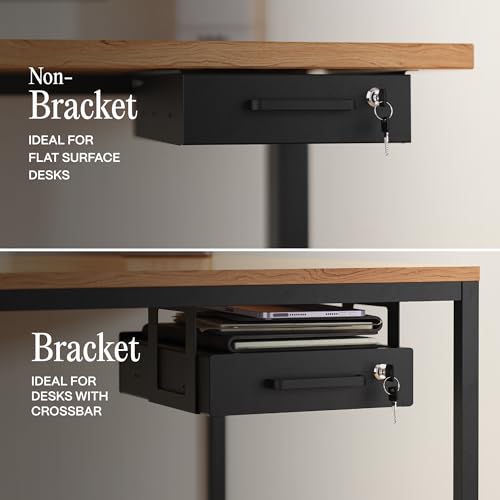 Under Desk Drawer Slide-Out – Lockable Metal Storage Drawer with Cable Management for Office & Home (Single, Non-Bracketed) - size: Single