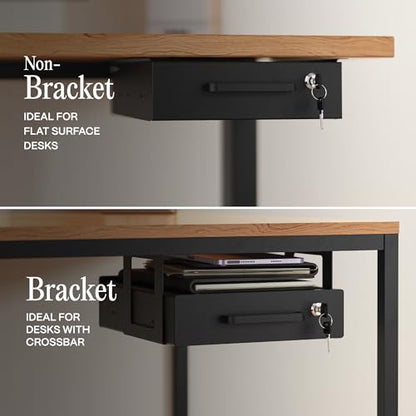 Under Desk Drawer Slide-Out – Lockable Metal Storage Drawer with Cable Management for Office & Home (Single, Non-Bracketed) - size: Single