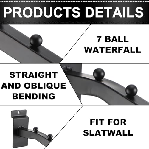 Blulu 10 Pcs 7 Ball Slatwall Waterfall Hook 13.8'' Metal Slat Wall, Black - color: Black