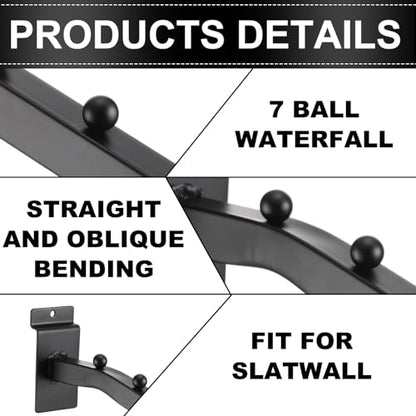 Blulu 10 Pcs 7 Ball Slatwall Waterfall Hook 13.8'' Metal Slat Wall, Black - color: Black