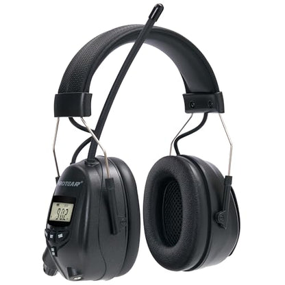 AM/FM Radio Headphones 25dB NRR,Noise Reduction Safety Earmuffs,Digital Display Headset,Powered by AA Battery,Hearing Protection for Walkman Mowing Lawn Work,Black - color: Black