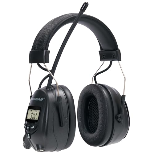 AM/FM Radio Headphones 25dB NRR,Noise Reduction Safety Earmuffs,Digital Display Headset,Powered by AA Battery,Hearing Protection for Walkman Mowing Lawn Work,Black - color: Black