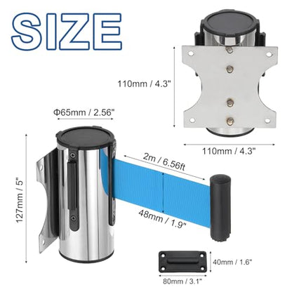 MECCANIXITY Wall Mount Retractable Belt Barrier 6.56ft Crowd Control Belts - color: Silver/Light Blue, size: 6.56 ft
