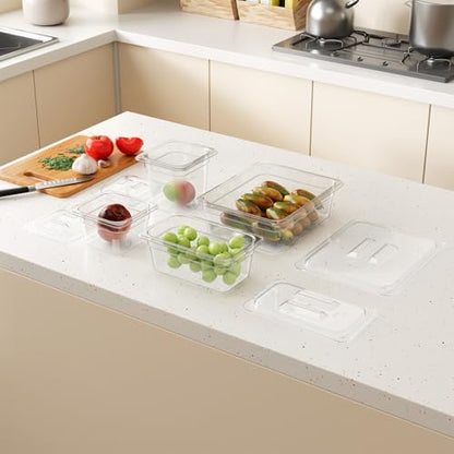1/2 4'' 6 Pack Plastic Food Pans With Lids - color: 1/2 4"6 Pack