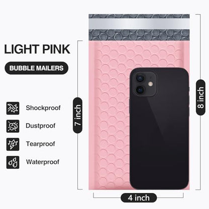 UCGOU Bubble Mailers 4x8" Light Pink 100 Pack Usable Size 4x7" Shipping Bag - color: Light Pink, size: 4x8" 100PC