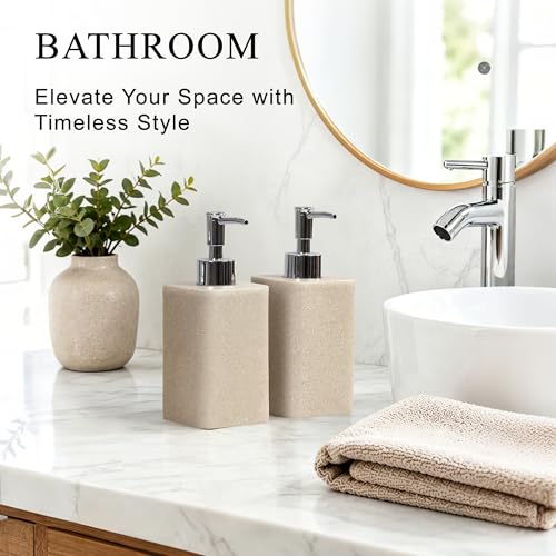 YMXYJM 2 pcs Hand Soap Dispenser Set - 11oz Refillable Resin Liquid Soap Dispensers with Rustproof Pump, Lotion Dispenser Includes Silicone Funnel for Bathroom Countertop or Kitchen, Beige - color: Beige