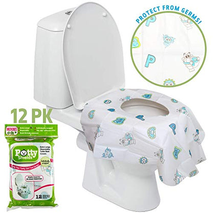 Potty Shields Disposable Toilet Seat Covers, XL Waterproof Sheets, 12 Pack - color: Original, size: 12 Pack