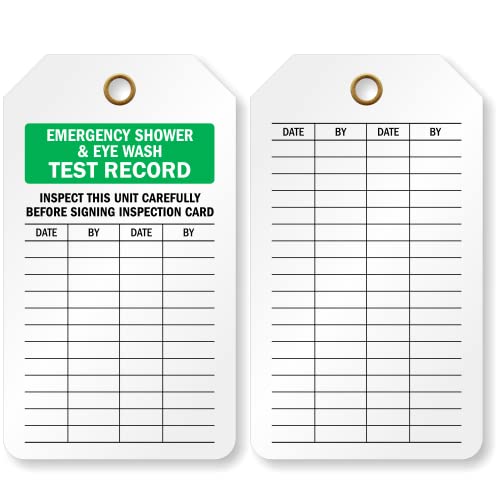 SmartSign 2 Sided Emergency Shower & Eye Wash Test Record Tag | 2.125" x 4.25" Plastic, Pack of 20, Made in USA