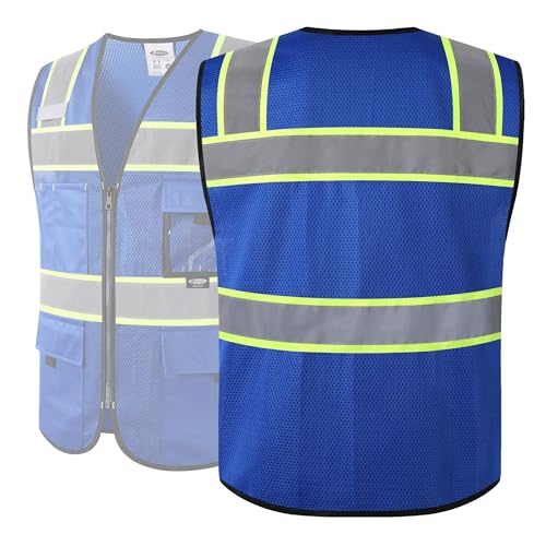 JKSafety Safety Vest for Men Women Hi Vis Relfective Vest with Pockets High Visibility Meet ANSI Standard - color: 331-blue, size: X-Large