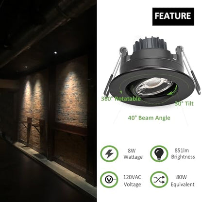 POPANU 3 Inch LED Recessed Lights 6 Pack,Adjustable Gimbal Downlight, Black - color: Black, size: 3 Inch