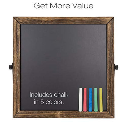 Excello Global Products Rustic Chalkboard Sign Wooden Frame with Adjustable Stand Menu Message Board Double Sided Display Magnetic Surface Reversible 11 x 11 Inches