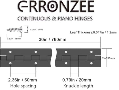 Piano Hinge 30 Inch Heavy Duty Stainless Steel Piano Hinge - color: Silver, size: 30" Long x 2" Overall Width