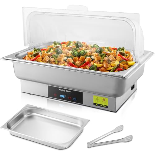 Electric Chafing Dish Buffet Server with Touch Control, 9QT Full Size Food Pan, Stainless Steel Roll Top Food Warmer for Catering Buffet - size: 608-Full Pan