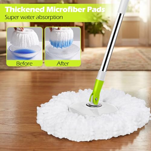 Masthome 360° Spin Mop Bucket 3 Microfiber Pads for Hardwood Floors - color: White