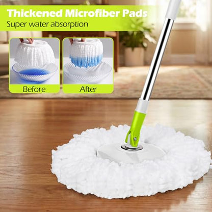 Masthome 360° Spin Mop Bucket 3 Microfiber Pads for Hardwood Floors - color: White